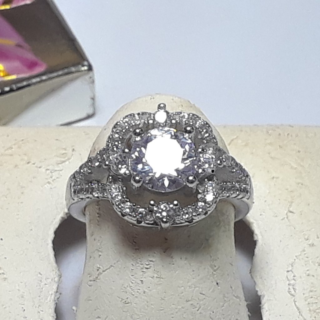 Estate 1.0cttw Round Cz Halo Split Shank Sterling Silver Solitaire Ring #18561